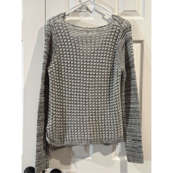 Helmut Lang Sweater Open Knit Long Sleeve Black White Grey Wide Neck Pullover L - Picture 14 of 15